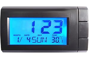 Car Clocks for Dash Stick On with Date & Temperature Battery Powered Car Clock with Fastening Tape & Blue Backlight