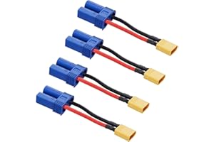 ZHOFONET XT30 Male to EC5 Female Connector Adapter, 4pcs XT30-EC5 Extension Cable,RC Battery Adapter with 5cm 16AWG Silicone Wire for LiPo Battery Micro FPV Drone