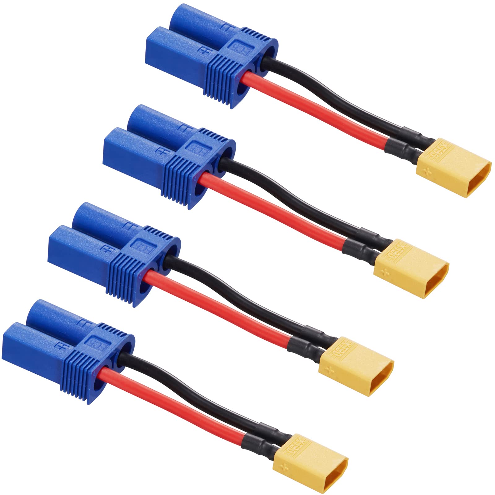 ZHOFONET XT30 Male to EC5 Female Connector Adapter, Pack of 4 EC5 to XT30 Extension Cable with 5 cm 16WAG Silicone Cable for RC Drone LiPo Battery