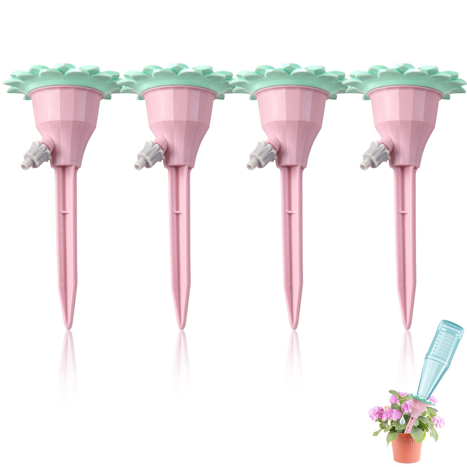 Dynaeuty 4 Pack Self Watering Spikes for Plant, Outdoor Automatic Plants Waterer, Insert Devices with Adjustable Vavle Switch for Garden Water Planter System Indoor & Outdoor