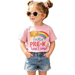 IZYJOY Toddler Girls Back to School Shirt Hello Pre-K Shirts Rainbow T-Shirt First Day of School Outfits Pre-K Gift Tee Tops
