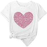 SweatyRocks Women's Heart Glitter Graphic Tee Shirts Short Sleeve Crew Neck Casual Going Out Tees