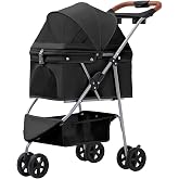 SilverRover Pet Stroller for Small/Medium Dogs and Cats,Black | Dog Stroller,Foldable 3 Wheel Jogger,One-Click Fold,Breathable Mesh, Storage Basket,Cup Holder,Weather Cover