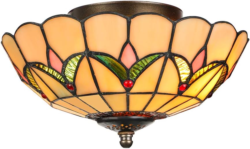 LITFAD Tiffany Stained Glass Style Flush Mount Ceiling Light Fixture in