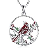 Diamond Red Cardinal Necklace for Women 925 Sterling Silver Red Cardinal Pendant Necklace Cute Bird Animal Memorial Jewelry Gifts for Couple Mom Wife Sister Friend Christmas Birthday,18+2 inch
