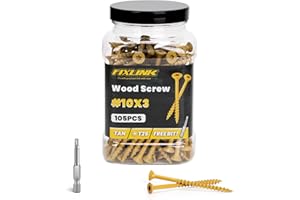 Wood Screws 3 Inch, FIXLINK Deck Screws #10 x 3, 105pcs, Epoxy Coated, T25 Star Bit Above 1500 Hour Salt Spray Coating Outdoor Decking Screws Excellent Rust Resistant for Outdoor Wood Fence