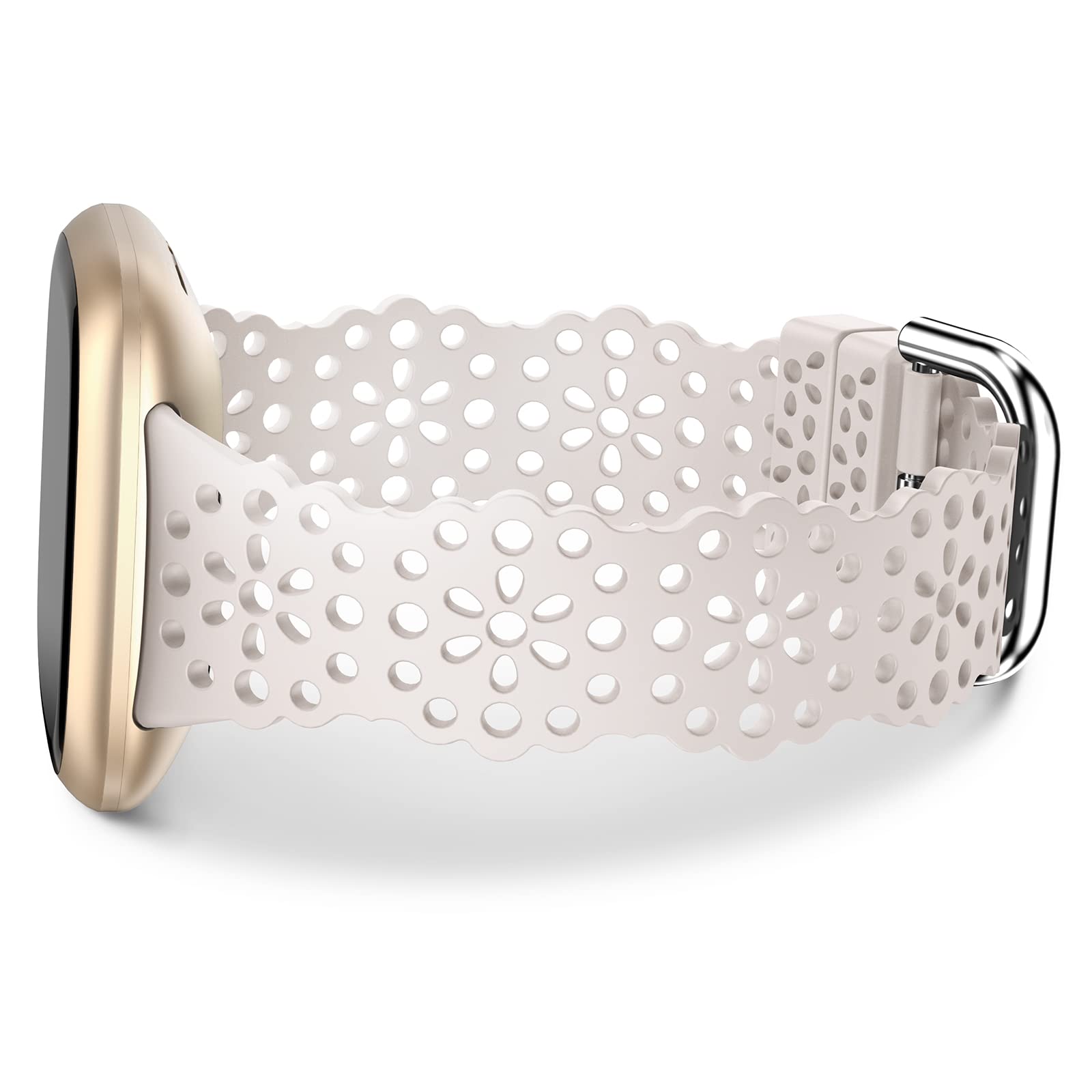 TOYOUTHS Lace Silicone Compatible With Fitbit Versa 3/Sense/Versa 4/Sense 2, Women Slim Cute Hollow-Out Sport Replacement Strap, Breathable Waterproof Soft, Starlight — image 1