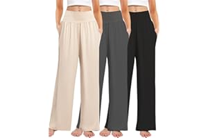 Kivdol 3PACK Women's Casual Loose Wide Leg Cozy Pants Yoga High Waisted Sweatpants Comfy Lounge Pants with Pants with Pockets