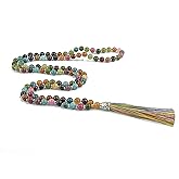 KIKILA Mala Beads 108 Natural Stone GemStones Japamala Yoga Meditation Hand Knotted Beaded Tassel Necklace for Women Men