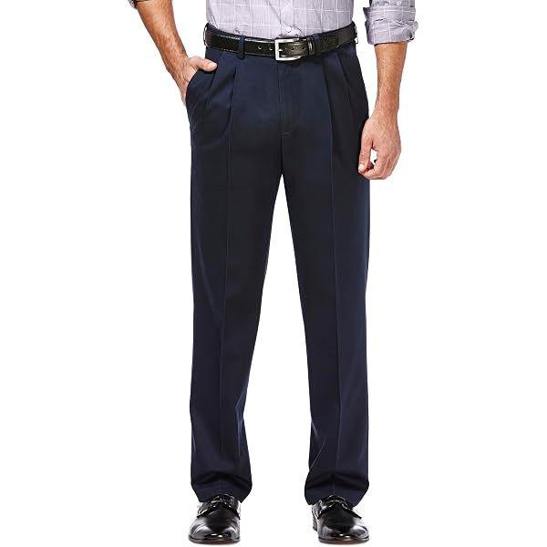 Haggar Mens ECLO Stria Expandable-Waist Plain-Front Dress Pants, Black, 32W  x 30L US at Amazon Men's Clothing store: Haggar Pants Flat Front