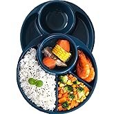 AIYoo Unbreakable Divided Plates for Adults Portion Control Plates Set of 2 Dark Blue Round Plastic Dinner Plate 9 Inch for Camping Outdoor or Every Day Use