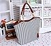 coolcoo2 Fashion Stripe Design Women Street Snap Candid Tote Single Shoulder Canvas Bag Handbag Blue