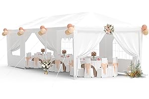 kejector White Party Tent, 10'x30' Canopy Wedding Tents for Parties with 8 Removable Sidewalls,Event Shelters Gazebo for Birthday Holiday Garden Patio Backyard