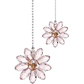 MECCANIXITY 2Pack Ceiling Fan Pull Chain, 24 Inch Decorative Ornaments Crystal Flower Pendant Pull Chain Extender for Ceiling Fans Light Lamp, Pink