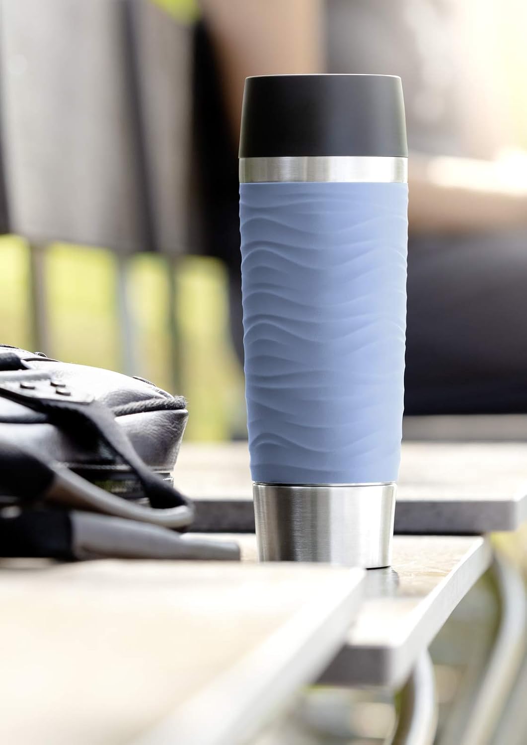 Emsa N2012200 Waves Grande Travel Mug/Thermal Mug, Stainless Steel Silicone Plastic, Powder Blue, 500 ml - Image 4