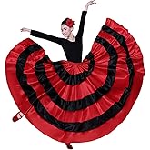 BACKGARDEN Womens 20 Yard Black Red Layered Long Skirt for Flamenco Belly Dance Spanish Bull Performance Costume