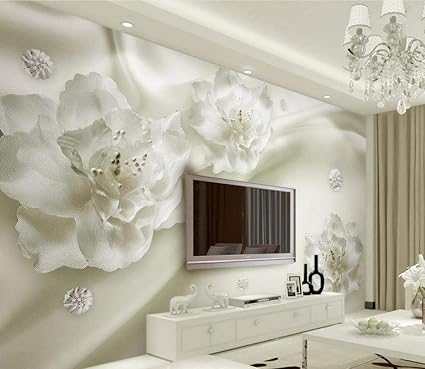 Carta Da Parati 3d Elegante Bianco Grande Fiore Di Seta