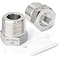 TAISHER 2PCS Forging of 304 Stainless Steel Reducer Hex Bushing, 1/2" Male NPT to 3/8" Female NPT, Reducing Forging Pipe Adapter Fitting