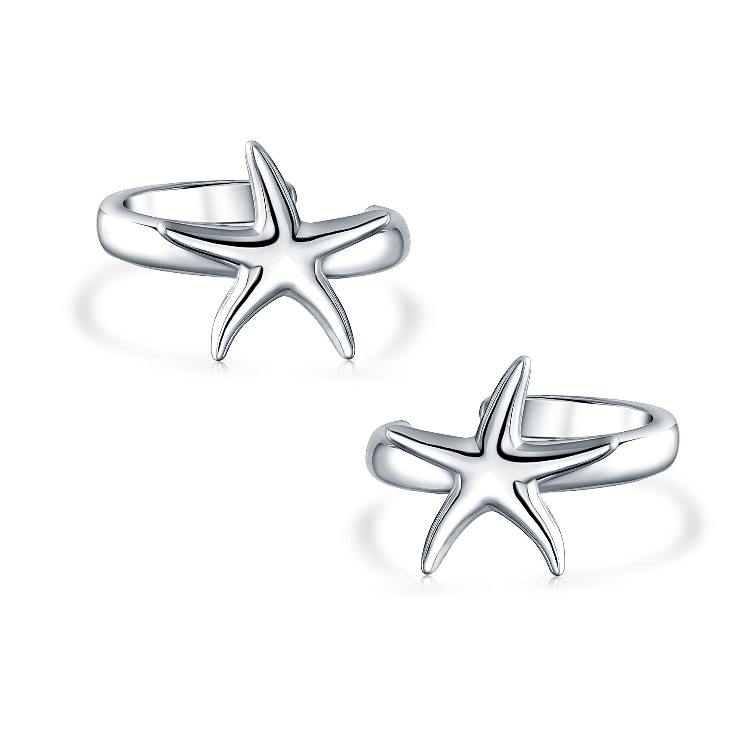 Hawaii Ocean Sea Life Tropical Beach Vacation Nautical Starfish Ear Cuff Set Earrings For Women Teens .925 Sterling Silver