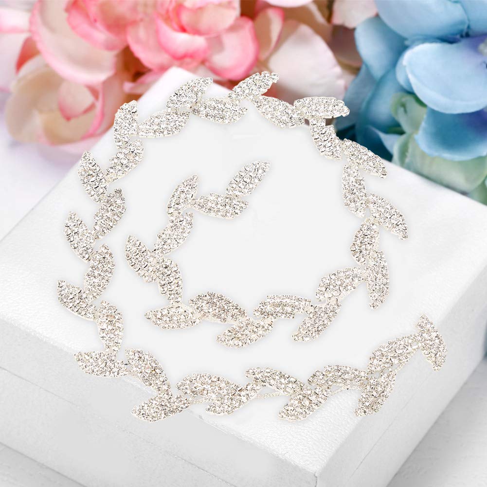 1 Yard Crystal Rhinestone Trim Chain Applique, Glitter Leaves Glass Crystal Chain Rhinestone Trim, Diamond Wrap Roll Decoration for Necklace Bag Wedding Parties