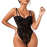 Lysvihart Women Sexy Lace Teddy One Piece Bodysuit Push Up Lingerie Babydoll Nightwear