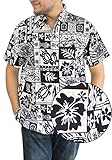 La Leela Hawaiian Shirt For Men Short Sleeve Front-Pocket Tropical White Black