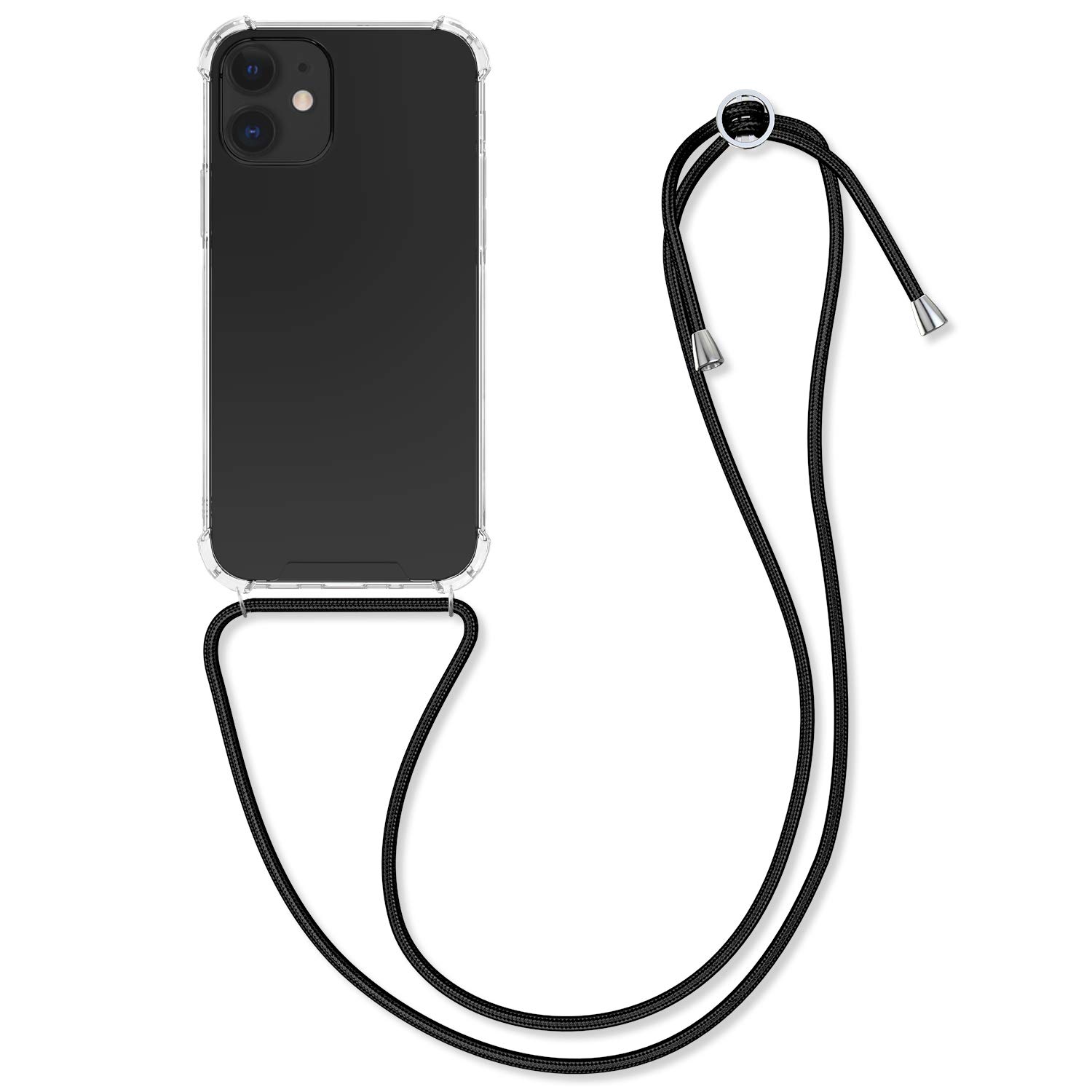 kwmobile Crossbody Case Compatible with Apple iPhone 12 mini Case - Clear TPU Phone Cover w/Lanyard Cord Strap - Black/Transparent