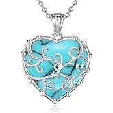 ZADIUA Heart Moonstone/Turquoise Necklace 925 Sterling Silver Moonston Pendent Necklace Heart Jewelry Gifts for Women