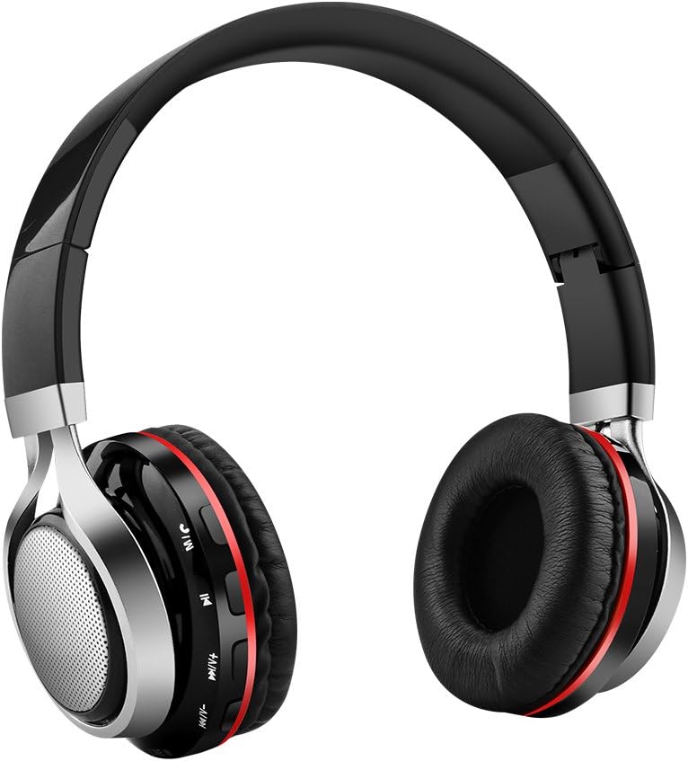 Aita Bluetooth Headphones On Ear, 40mm Driver Wireless Headset Foldable with Mic, Wired and Wireless Headphones with FM Radio, TF Card Reader and LED Lights for Cell phone/MP3/Tablet (Black)