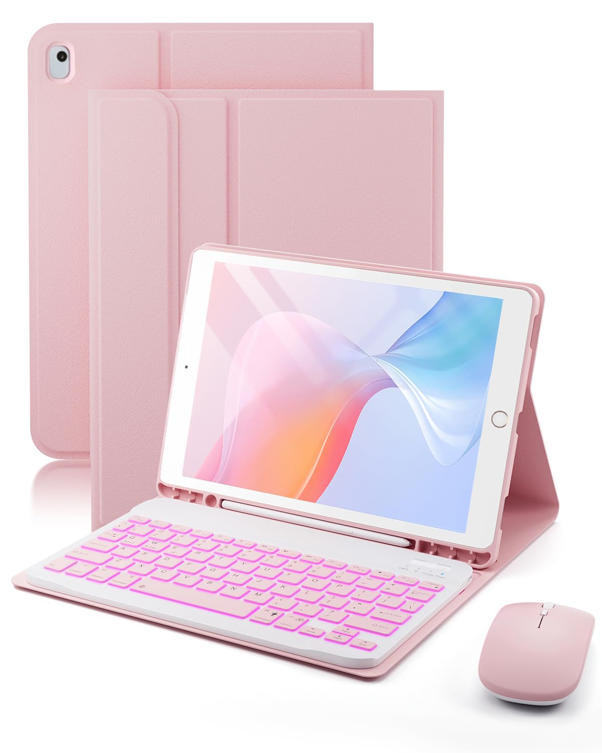 Photo 1 of TUNKARMOR for iPad 9th / 8th / 7th Generation 10.2 inch & iPad Air 3rd Gen & iPad Pro 10.5 inch Case with 7 Color Backlit Keyboard - Built in Pencil Holder with Mouse (Pink)