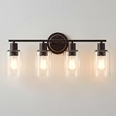 4-Light Oil Rubbed Bronze Bathroom Lighting Fixtures Over Mirror Sink | Oil Rubbed Bronze Vanity Light with 4 Light Design,Clear Glass Shade,4-bulb Oil Rubbed Bronze Light Fixture for Kitchen Sink