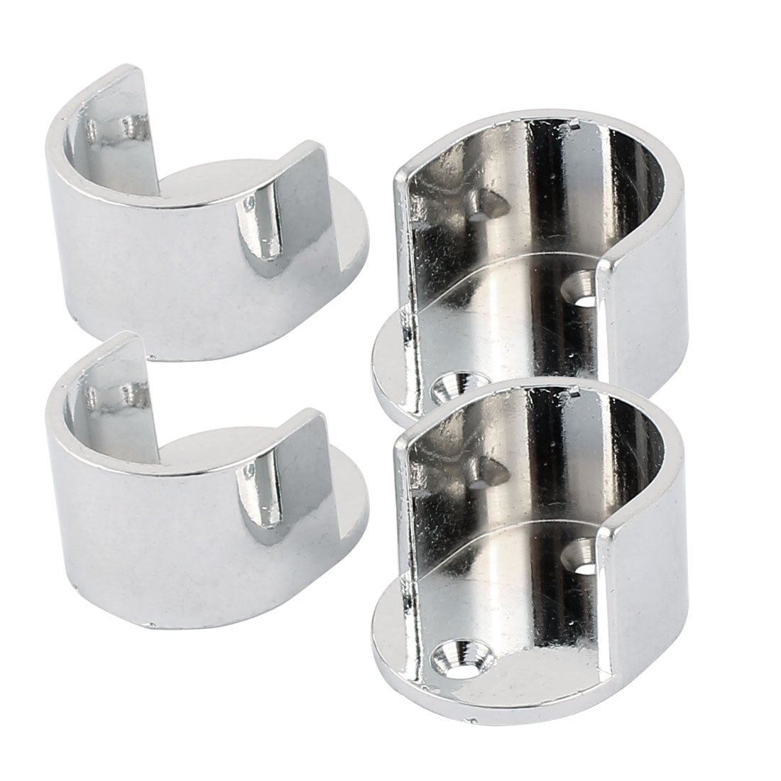 sourcing map Wardrobe Closet 25mm Dia Round Rod Metal Flange Holder Bracket Silver Tone 4pcs