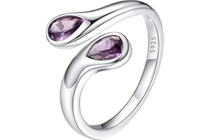 Bestyle Silver Birthstone Ring for Women, Dainty Sterling Silver Teardrop Ring Open Adjustable Band Ring, Love Statement TOI et Moi Ring Promise Ring for Her