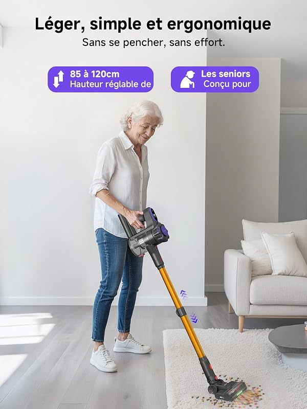 Aspirateur Balai sans Fil, Léger et Puissant, GreenEye, 45KPa/50Min