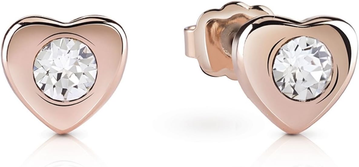 Guess Lovin' Guess Rose Gold & Diamanté Heart Stud Earrings UBE61085