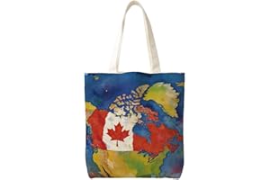 Reusable Tote Bag-Canada Map & Flag Print, Grocery Bag,for Shopping,Travel & Daily Use