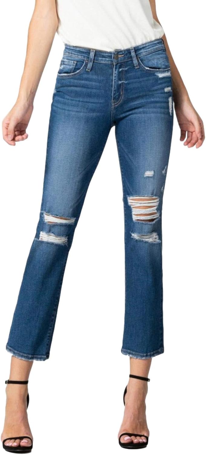 mid rise cropped straight leg jeans