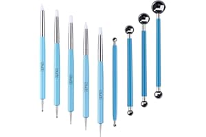 Caydo 9 Pieces Stylus Tools, 5 Pieces 2 Way Total 10 Different DIY Silicone and Ceramic Clay Indentation Tool and 4 Pieces Double-Ended Metal Ball Tools