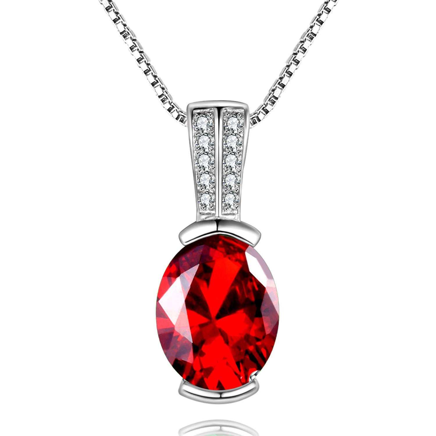 Uloveido 925 Sterling Silver Imitate Ruby Necklace, Red Oval Cubic Zirconia Pendant,Party Jewelry Gifts for Women LN004(Red-Silver)
