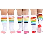 EPEIUS Baby Girl Rainbow Striped Knee High Socks Non-Slip Uniform Tube Stockings Soccer Socks for Toddler and Child