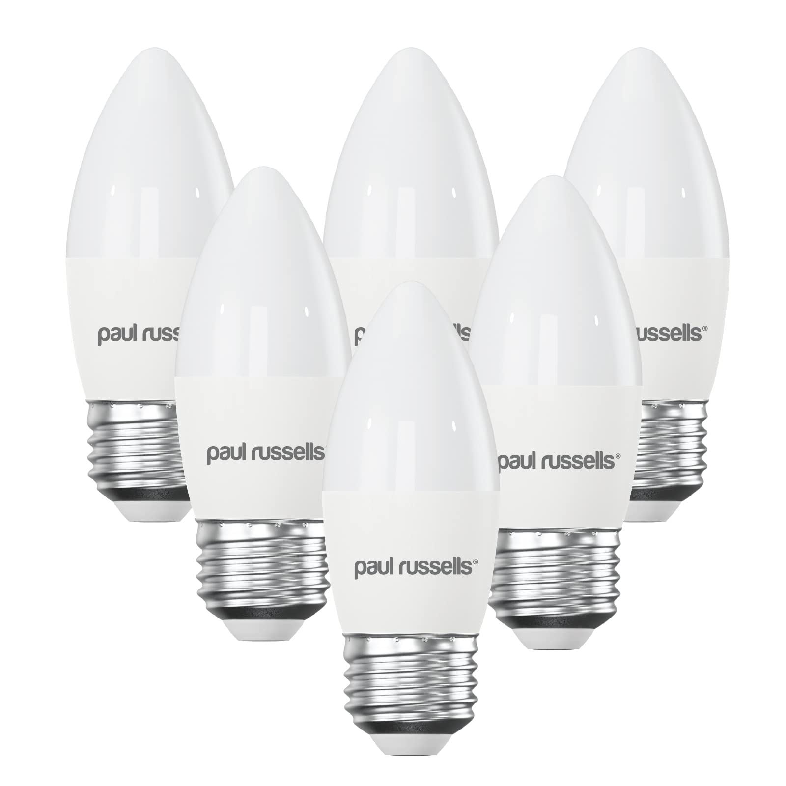 paul russells LED Candle – Dimmable Edison Screw Light, 5.5W 470 LM E27 C37 LED Bulbs, 40w Equivalent, 2700K Warm White, Dimmer ES Energy Saving Ceiling Lightsbulbs, 6 Pack