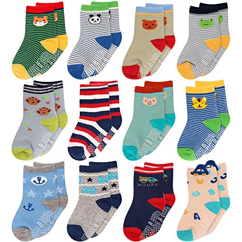 CUBACO 12 Pairs Baby Socks for Boys and Girls Non Skid Anti Slip Cotton