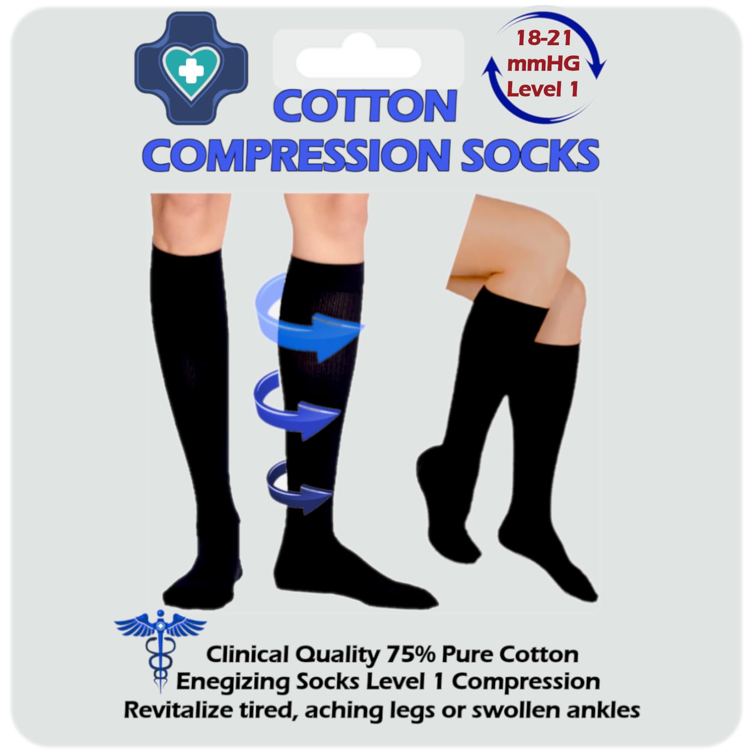Kensington Compression Socks 18–21 mmHg for Women & Men – Graduated Medical Compression Stockings for Circulation & Swelling Relief – Breathable Cotton Flight Socks for Travel & Pregnancy Size 9-11