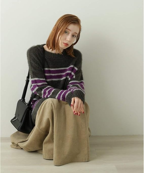 Amazon ダブルネーム マルチボーダーシャギーニットチュニックワンピース スミクロ Free ワンピース チュニック 通販