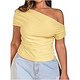 MakeMeChic Women's Plus Size Off The Shoulder Tee Shirt Ruched Short Sleeve Summer Top Y2K