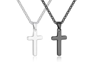 Yooblue Cross Necklace for Men - 2Pcs, 3Pcs Silver Black Gold Stainless Steel Cross Pendant Necklace for Men Women Teen Boys Jewelry Gifts