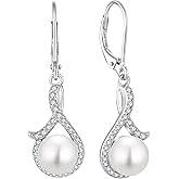 Aprila Women 925 Sterling Silver Freshwater Pearl Leverback Drop Dangle Earrings 5A Cubic Zirconia Jewelry for Her