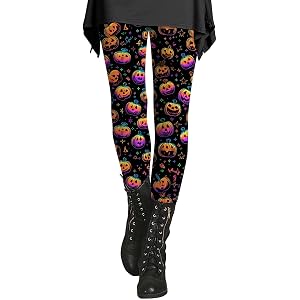 Halloween Leggings for Women Spooky Pumpkin Trick or Treat Print Festive Holiday Party Casual Stretch Pants