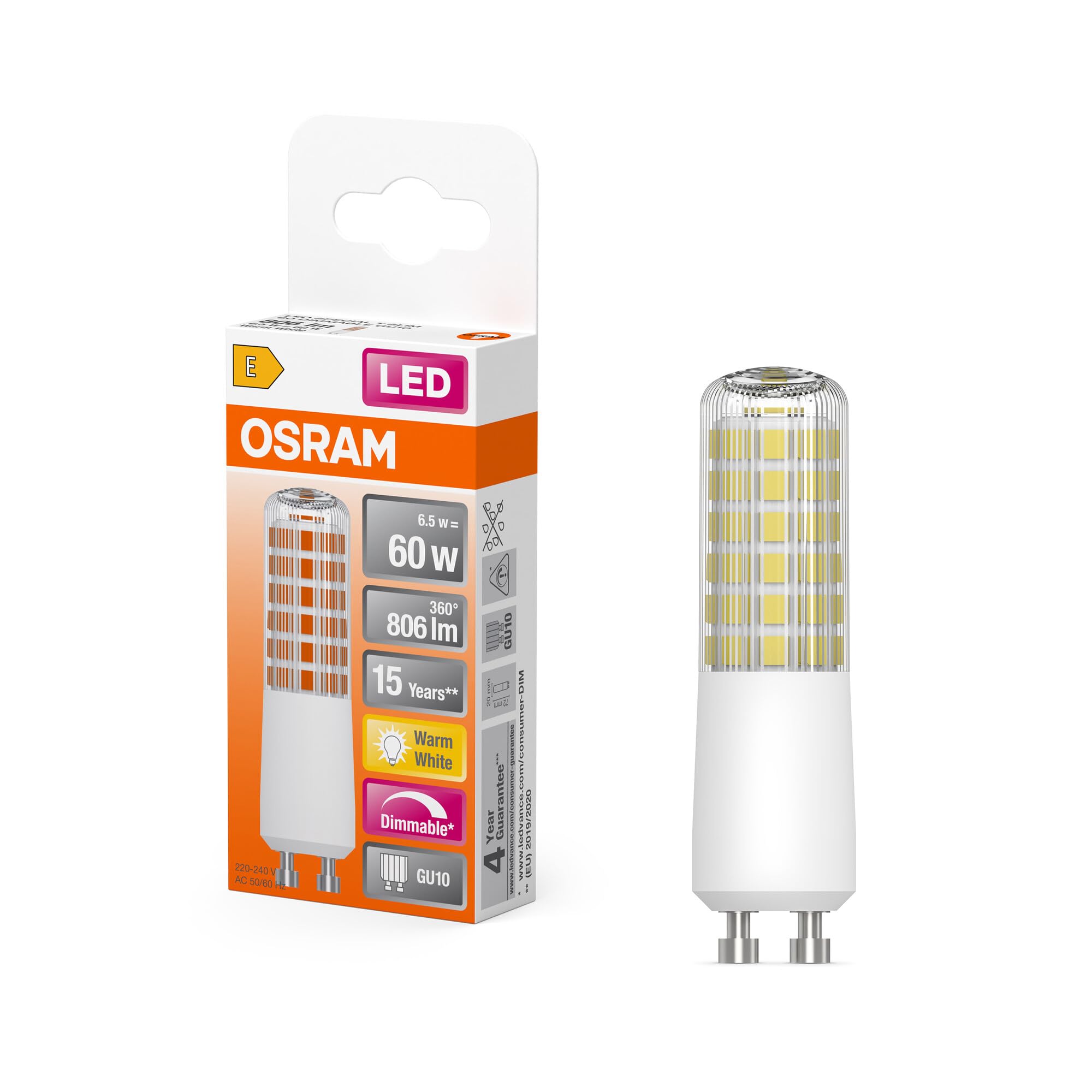OSRAM LED Superstar Special T Slim, Dimmable Slim LED Special lamp, GU10 Base, Warm White (2700K), Replacement for Conventional 60W lamp, 1-Pack