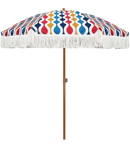 Rainbow 8 Ft Beach Umbrella with Tellon Coated Weatherproof Polyester Cover and Carry Bag / Uvf 50+ : Patio Umbrellas : Patio, Lawn & Garden